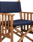20" Navy Blue and Natural Wood Solid Wood Indoor Outdoor Director Chair with Navy Blue Cushion
