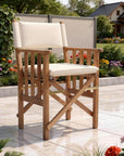 20" Ivory and Natural Wood Solid Wood Indoor Outdoor Director Chair with Ivory Cushion