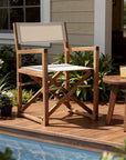 23" White and Natural Wood Solid Wood Indoor Outdoor Director Chair