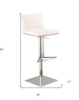 White And Silver Fabric And Faux Leather And Iron Low Back Adjustable Height Swivel Bar Chair