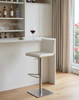 White And Silver Fabric And Faux Leather And Iron Low Back Adjustable Height Swivel Bar Chair
