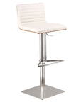 White And Silver Fabric And Faux Leather And Iron Low Back Adjustable Height Swivel Bar Chair