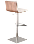 White And Silver Fabric And Faux Leather And Iron Low Back Adjustable Height Swivel Bar Chair