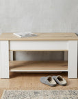 40" Natural and White Wood Storage Bench With Flip Top Shoe Storage And Shelves