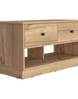 36" Natural and Oak Wood Storage Bench With Drawers Shoe Storage And Shelves