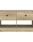 36" Natural and Oak Wood Storage Bench With Drawers Shoe Storage And Shelves