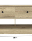 36" Natural and Oak Wood Storage Bench With Drawers Shoe Storage And Shelves