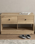 36" Natural and Oak Wood Storage Bench With Drawers Shoe Storage And Shelves