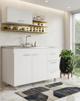 39" Silver and White Wood Console Accent Cabinet With Two Doors And Three Drawers
