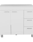 39" Silver and White Wood Console Accent Cabinet With Two Doors And Three Drawers