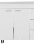 39" Silver and White Wood Console Accent Cabinet With Two Doors And Three Drawers