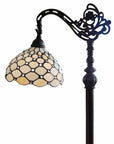 62" Brown And White Metal Floor Lamp With White Glass Bowl Shade