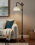 62" Brown And White Metal Floor Lamp With White Glass Bowl Shade