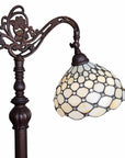62" Brown And White Metal Floor Lamp With White Glass Bowl Shade