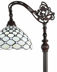 62" Brown And White Metal Floor Lamp With White Glass Bowl Shade