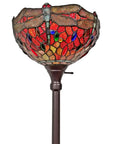 69" Black And Red Torchiere Floor Lamp With Red Dragonfly Glass Dome Shade
