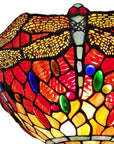 69" Black And Red Torchiere Floor Lamp With Red Dragonfly Glass Dome Shade