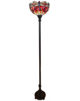 69" Black And Red Torchiere Floor Lamp With Red Dragonfly Glass Dome Shade