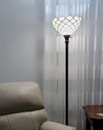 62" Brown And White Floor Lamp With White Glass Bowl Shade