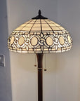 63" Brown Two Light Traditional Shaped Floor Lamp With White Stained Glass Bowl Shade
