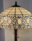 63" Brown Two Light Traditional Shaped Floor Lamp With White Stained Glass Bowl Shade