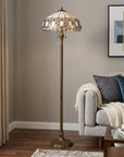 63" Brown Two Light Traditional Shaped Floor Lamp With White Stained Glass Bowl Shade