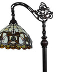 62" Brown Metal Arched Floor Lamp With Amber and Red Flowers Stained Glass Shade