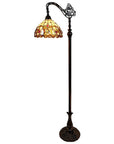 62" Brown Metal Arched Floor Lamp With Amber and Red Flowers Stained Glass Shade