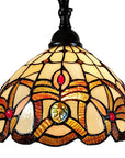 62" Brown Metal Arched Floor Lamp With Amber and Red Flowers Stained Glass Shade