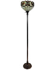 62" Beige Torchiere Floor Lamp With Red And White Flowers Glass Dome Shade
