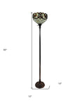 62" Beige Torchiere Floor Lamp With Red And White Flowers Glass Dome Shade