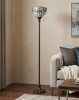 72" Brown And White Torchiere Floor Lamp With White Flowers Glass Dome Shade