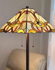 62" Beige Two Light Floor Lamp With Brown And White Glass Cone Shade