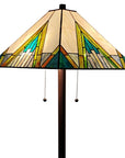 62" Two Light Tiffany Style Floor Lamp With Amber Blue And Green Stained Glass Shade