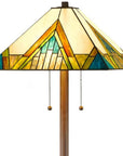 62" Two Light Tiffany Style Floor Lamp With Amber Blue And Green Stained Glass Shade