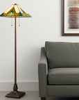62" Two Light Tiffany Style Floor Lamp With Amber Blue And Green Stained Glass Shade
