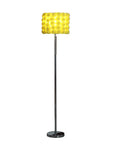 63" Steel and Acrylic Floor Lamp With Yellow Flowers Fabric Drum Shade