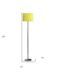 63" Steel and Acrylic Floor Lamp With Yellow Flowers Fabric Drum Shade