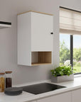 16" Light Oak And White Wall Mounted Cabinet With Three Shelves