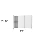 59" White Wood Wall Mounted Accent Cabinet With Four Doors