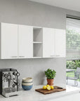 59" White Wood Wall Mounted Accent Cabinet With Four Doors