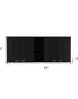 59" Black Wood Wall mounted Accent Cabinet With Five Shelves