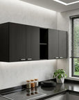 59" Black Wood Wall mounted Accent Cabinet With Five Shelves