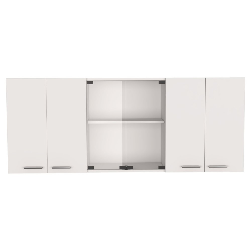 59" White Wood Wall Mounted China Cabinet With Six Doors