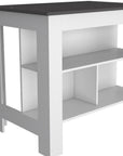 41" Black and White Wood Kitchen Island With Storage