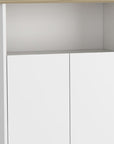 39" Oak and White Wood Rolling Kitchen Island With Storage