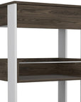 23" Dark Brown and White Wood Rolling Kitchen Cart With Storage