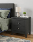 24" Black Wood Two Drawer Nightstand