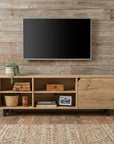 71" Natural Wood Enclosed and Open Storage TV Stand