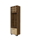 24" Beige and Mahogany Wood Corner Bar Cabinet With Single Door
